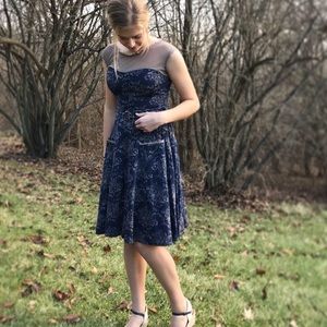 Navy floral belted dress